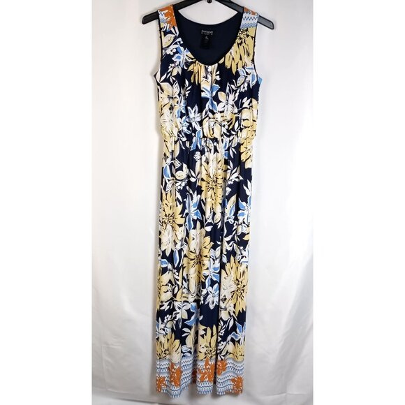 Enfocus Studio Blue Yellow Floral Maxi Dress Women’s Size 6 Sleeveless Excellent - Picture 2 of 9